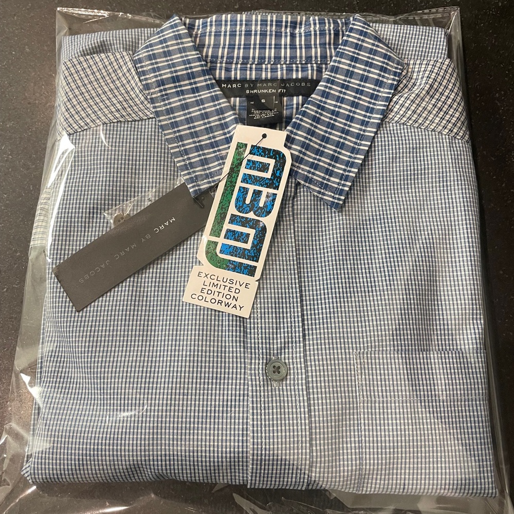 Marc by Marc Jacobs Blue Micro-Check Button-Down Shirt